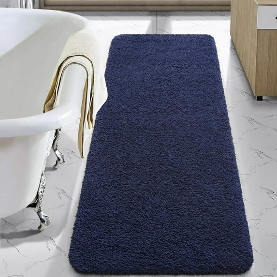 Junovo Soft Bathroom Rug Runner Absorbent Microfiber Bath Rugs for Bathroom Non Slip Bath Mat for Tub, Shower Floor,24"x48",Navy Blue
