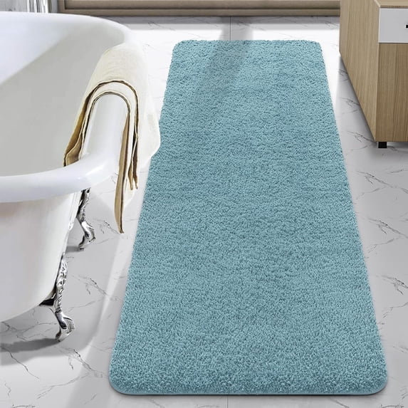 Junovo Soft Bathroom Rug Runner Absorbent Microfiber Bath Rugs for Bathroom Non Slip Bath Mat for Tub, Shower Floor,24"x48",Spa Blue