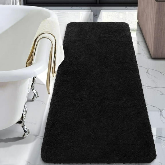 Junovo Soft Bathroom Rug Runner Absorbent Microfiber Bath Rugs for Bathroom Non Slip Bath Mat for Tub, Shower Floor,24"x60",Black