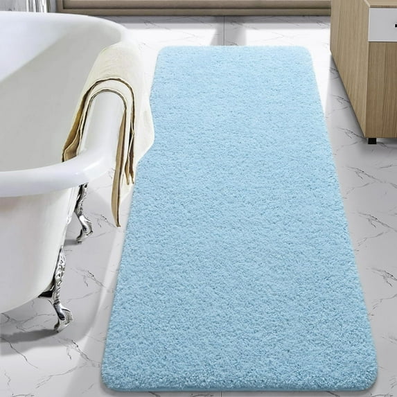 Junovo Soft Bathroom Rug Runner Absorbent Microfiber Bath Rugs for Bathroom Non Slip Bath Mat for Tub, Shower Floor,24"x60",Light Blue