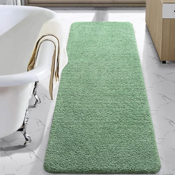 Junovo Soft Bathroom Rug Runner Absorbent Microfiber Bath Rugs for Bathroom Non Slip Bath Mat for Tub, Shower Floor,24"x60",Matcha Green