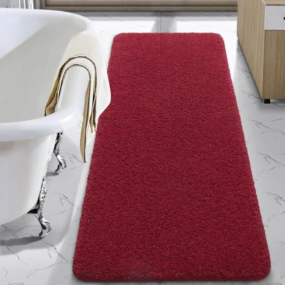Junovo Soft Bathroom Rug Runner Absorbent Microfiber Bath Rugs for Bathroom Non Slip Bath Mat for Tub, Shower Floor,24"x60",Red