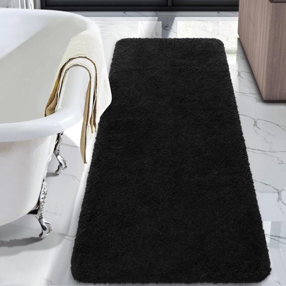 Junovo Soft Bathroom Rug Runner Absorbent Microfiber Bath Rugs for Bathroom Non Slip Bath Mat for Tub, Shower Floor,24"x70",Black