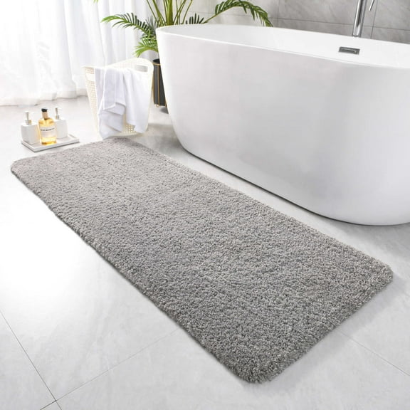 Junovo Soft Bathroom Rug Runner Absorbent Microfiber Bath Rugs for Bathroom Non Slip Bath Mat for Tub, Shower Floor, 24"x70",Gray