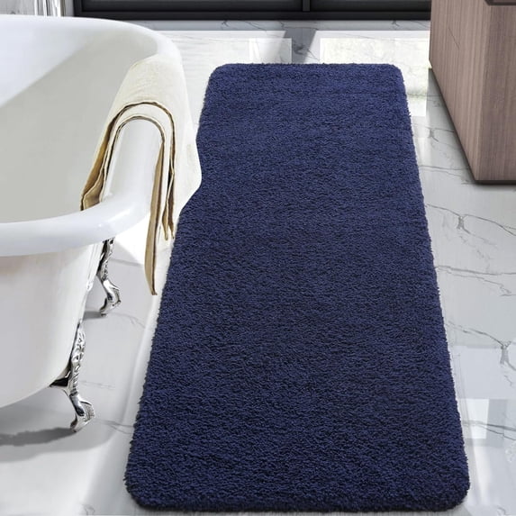 Junovo Soft Bathroom Rug Runner Absorbent Microfiber Bath Rugs for Bathroom Non Slip Bath Mat for Tub, Shower Floor,24"x70",Navy Blue
