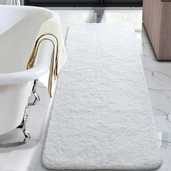 Junovo Soft Bathroom Rug Runner Absorbent Microfiber Bath Rugs for Bathroom Non Slip Bath Mat for Tub, Shower Floor,24"x70",White