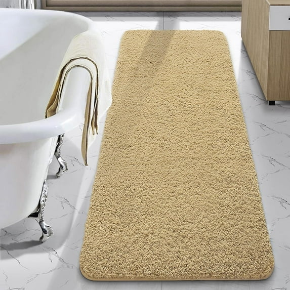 Junovo Soft Bathroom Rug Runner Absorbent Microfiber Bath Rugs for Bathroom Non Slip Bath Mat for Tub, Shower Floor,24"x72",Beige