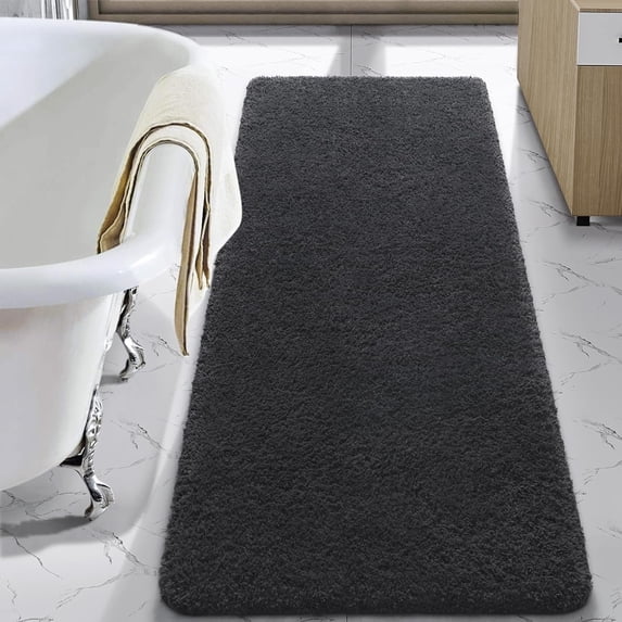 Junovo Soft Bathroom Rug Runner Absorbent Microfiber Bath Rugs for Bathroom Non Slip Bath Mat for Tub, Shower Floor,24"x70",Dark Gray