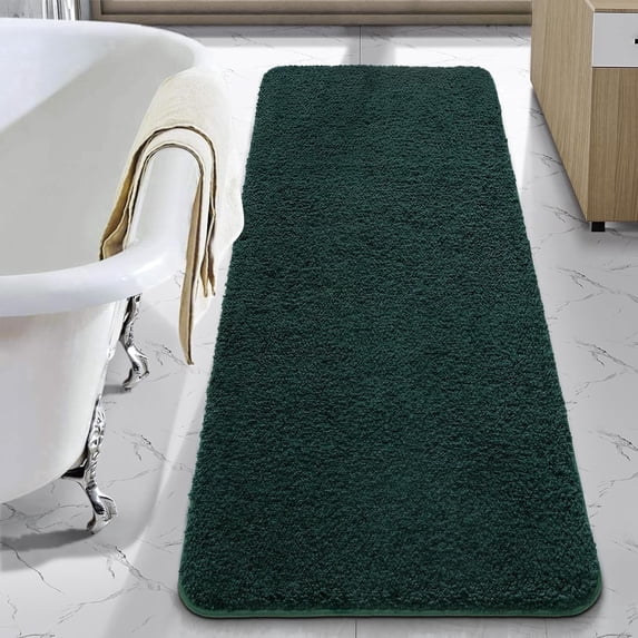 Junovo Soft Bathroom Rug Runner Absorbent Microfiber Bath Rugs for Bathroom Non Slip Bath Mat for Tub, Shower Floor,24"x70",Dark Green