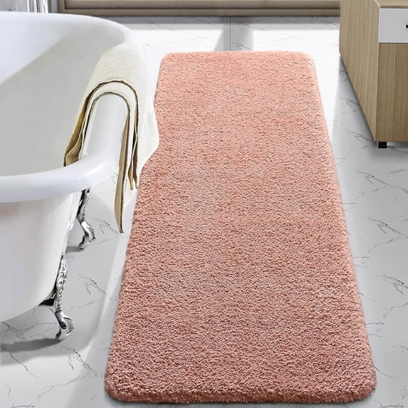 Junovo Soft Bathroom Rug Runner Absorbent Microfiber Bath Rugs for Bathroom Non Slip Bath Mat for Tub, Shower Floor,24"x70",Pink