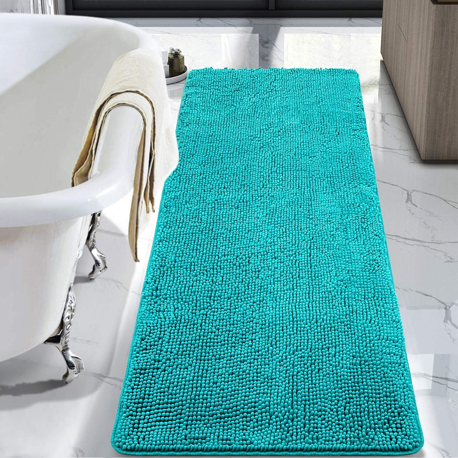 Junovo Soft Luxury Chenille Bathroom Mats, NonSlip and Absorbent Throw Rugs for Bath Tub, Plush