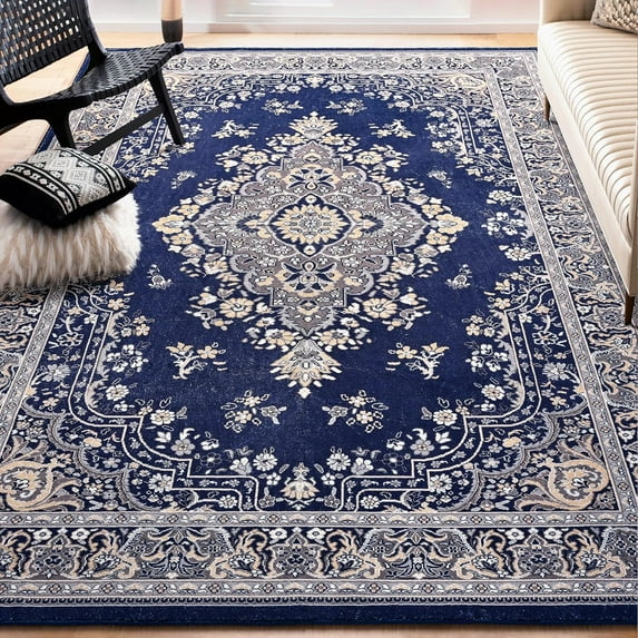 Junovo Soft Vintage Rug Print Boho Rugs Area Rug for Living Room,5'x7'Blue