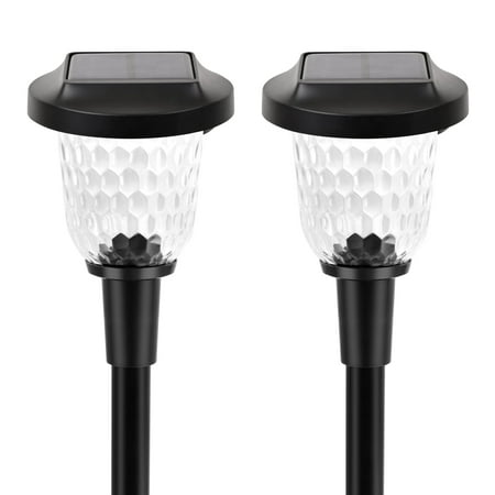 Junovo Solar Lights Outdoor, 2 Pack Super Bright Solar Pathway Lights, Up to 12 Hrs Long Last Auto On/Off Garden Lights Solar Powered Waterproof, Stainless Steel LED Landscape Lighting for Yard