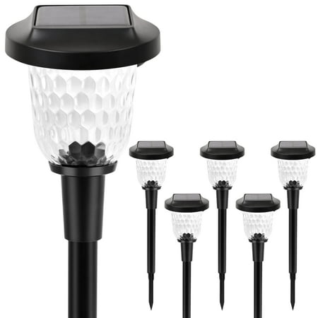 Junovo Solar Lights Outdoor, 6 Pack Super Bright Solar Pathway Lights, Up to 12 Hrs Long Last Auto On/Off Garden Lights Solar Powered Waterproof, Stainless Steel LED Landscape Lighting for Yard