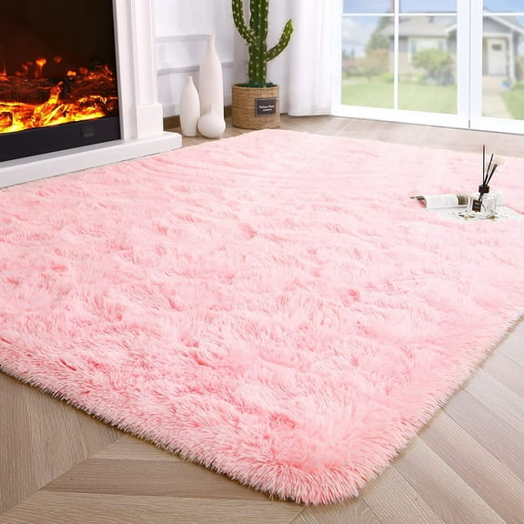 Junovo Super Soft Fluffy Area Rugs Modern Shag Rug for Bedroom Living Room,Cute Carpets for Kids Nursery Girls Home Dorm,3'x5',Pink