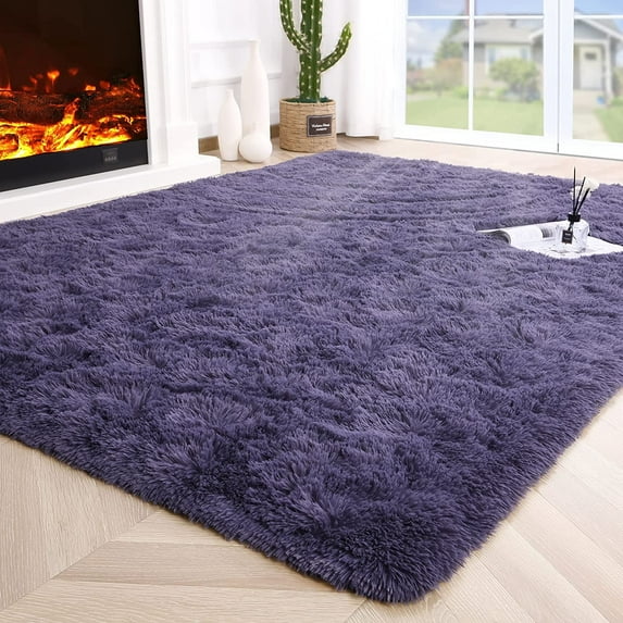 Junovo Super Soft Fluffy Area Rugs Modern Shag Rug for Bedroom Living Room,Cute Carpets for Kids Nursery Girls Home Dorm,4'x6',Gray Purple