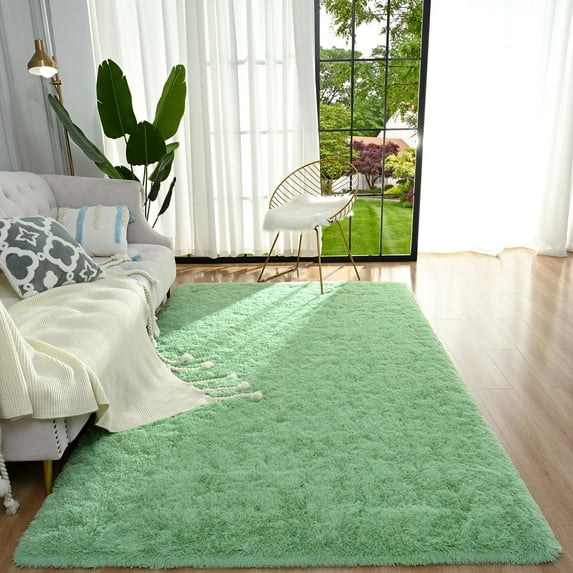 Junovo Super Soft Fluffy Area Rugs Modern Shag Rug for Bedroom Living Room,Cute Carpets for Kids Nursery Girls Home Dorm,4'x6',Matcha Green
