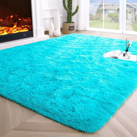 Junovo Super Soft Fluffy Area Rugs Modern Shag Rug for Bedroom Living Room,Cute Carpets for Kids Nursery Girls Home Dorm,5'x8',Blue