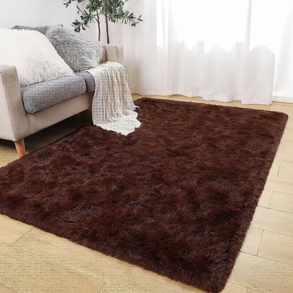 Junovo Super Soft Fluffy Area Rugs Modern Shag Rug for Bedroom Living Room,Cute Carpets for Kids Nursery Girls Home Dorm,5'x8',Chocolate Brown