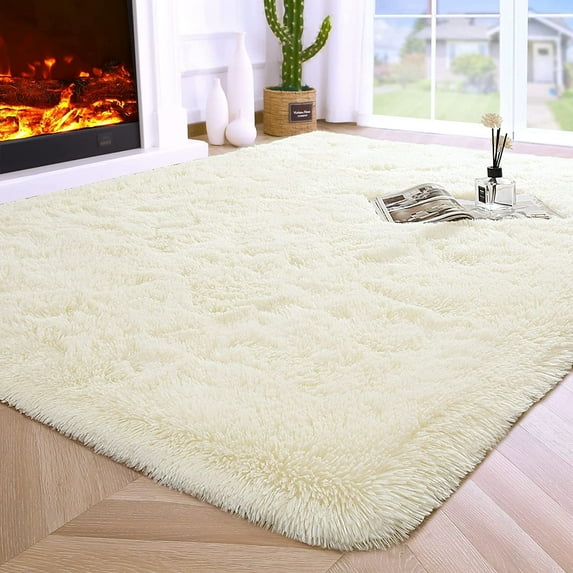 Junovo Super Soft Fluffy Area Rugs Modern Shag Rug for Bedroom Living Room,Cute Carpets for Kids Nursery Girls Home Dorm,5'x8',Cream White