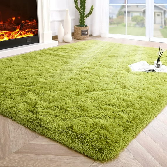 Junovo Super Soft Fluffy Area Rugs Modern Shag Rug for Bedroom Living Room,Cute Carpets for Kids Nursery Girls Home Dorm,5'x8',Green