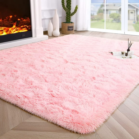 Junovo Super Soft Fluffy Area Rugs Modern Shag Rug for Bedroom Living Room,Cute Carpets for Kids Nursery Girls Home Dorm,5'x8',Pink