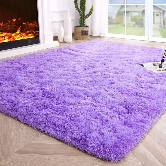 Junovo Super Soft Fluffy Area Rugs Modern Shag Rug for Bedroom Living Room,Cute Carpets for Kids Nursery Girls Home Dorm,5'x8',Purple