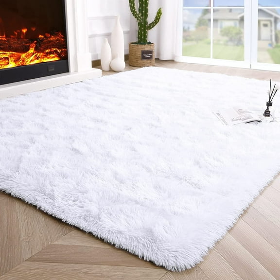 Junovo Super Soft Fluffy Area Rugs Modern Shag Rug for Bedroom Living Room,Cute Carpets for Kids Nursery Girls Home Dorm,5'x8',White