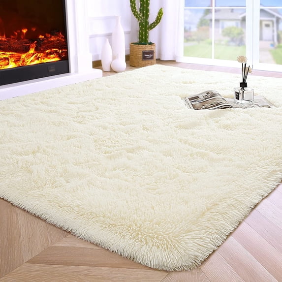 Junovo Super Soft Fluffy Area Rugs Modern Shag Rug for Bedroom Living Room,Cute Carpets for Kids Nursery Girls Home Dorm,6'x9',Cream White