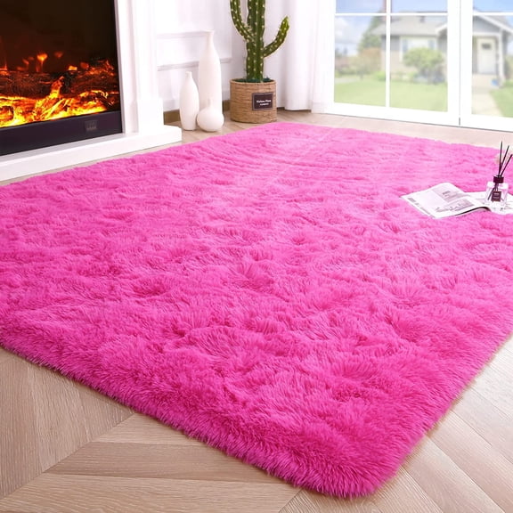 Junovo Super Soft Fluffy Area Rugs Modern Shag Rug for Bedroom Living Room,Cute Carpets for Kids Nursery Girls Home Dorm,6'x9',Hot Pink