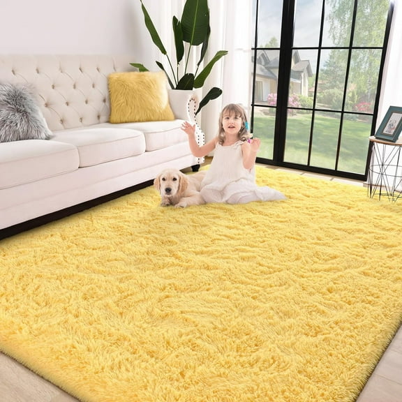 Junovo Super Soft Fluffy Area Rugs Modern Shag Rug for Bedroom Living Room,Cute Carpets for Kids Nursery Girls Home Dorm,6'x9',Yellow
