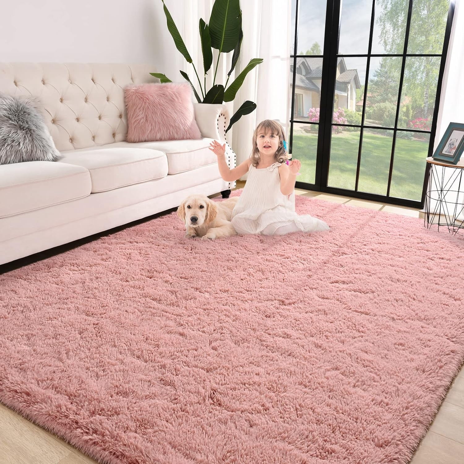 Junovo Super Soft Fluffy Area Rugs Modern Shag Rug for Bedroom Living Room,Cute Carpets for Kids Nursery Girls Home Dorm,8'x10',Blush