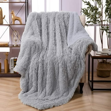 Junovo Super Soft Throw Blanket for Bed, Fluffy Cozy Plush Light Blanket, Washable Warm Furry Throw Blanket for Couch Sofa Chair Home Decor, 50"x60" ,Light Gray