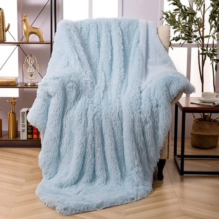 Junovo Super Soft Throw Blanket for Bed, Fluffy Cozy Plush Light Blanket, Washable Warm Furry Throw Blanket for Couch Sofa Chair Home Decor, 50"x60" ,Sky Blue
