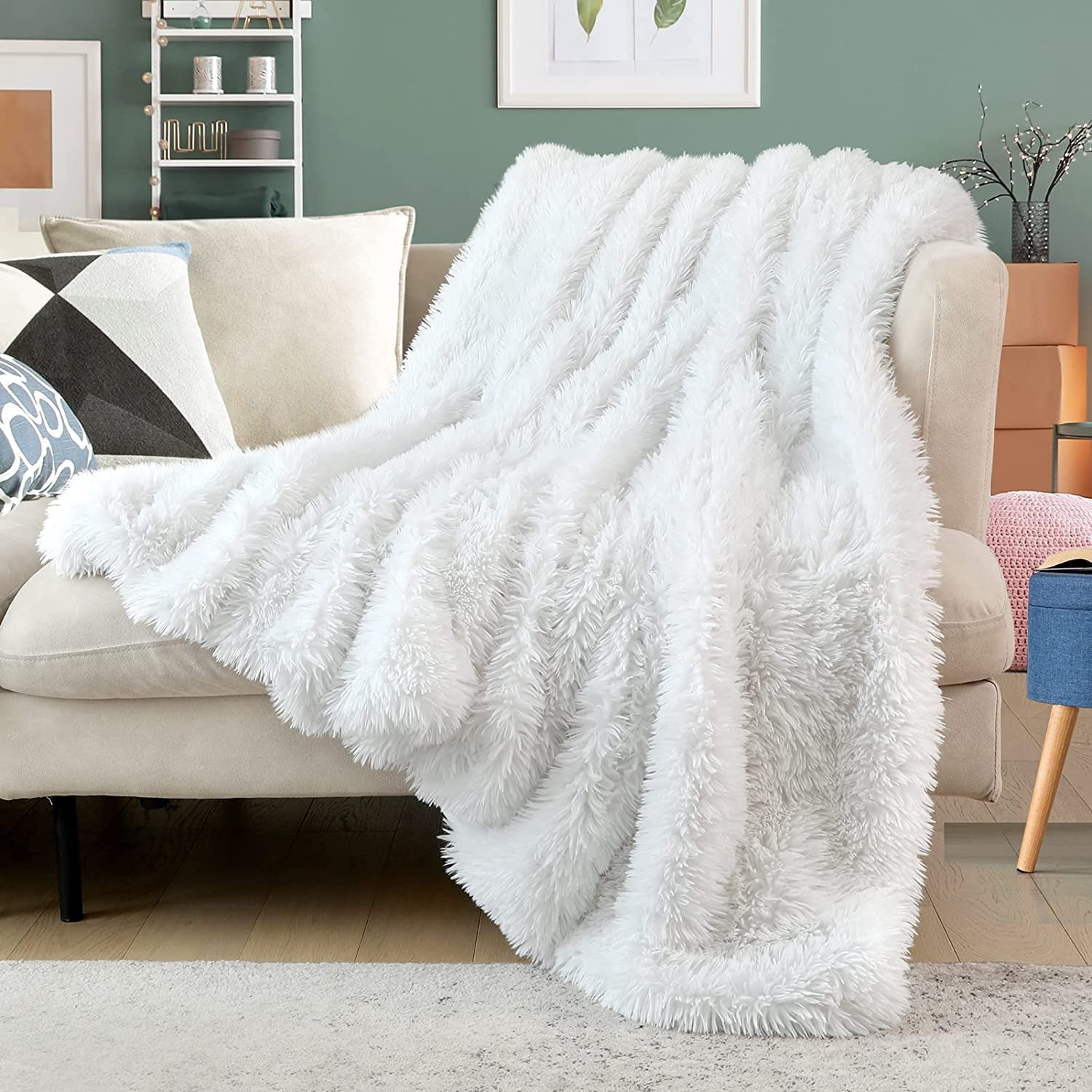 View of Junovo Super Soft Throw Blanket for Bed, Fluffy Cozy Plush Light ...