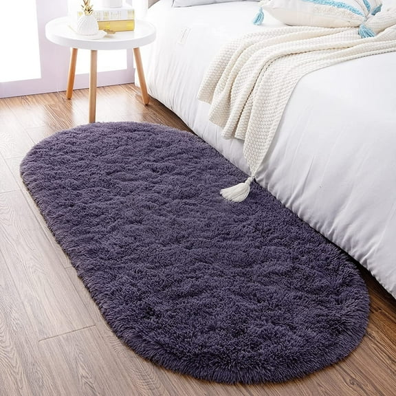 Junovo Ultra Soft Fluffy Bedroom Rugs Kids Room Carpet Oval Modern Shaggy Area Rugs 2.6' X 5.3',Gray Purple