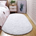 thumbnail image 1 of Junovo Ultra Soft Fluffy Bedroom Rugs Kids Room Carpet Oval Modern Shaggy Area Rugs 2.6' X 5.3', White, 1 of 7