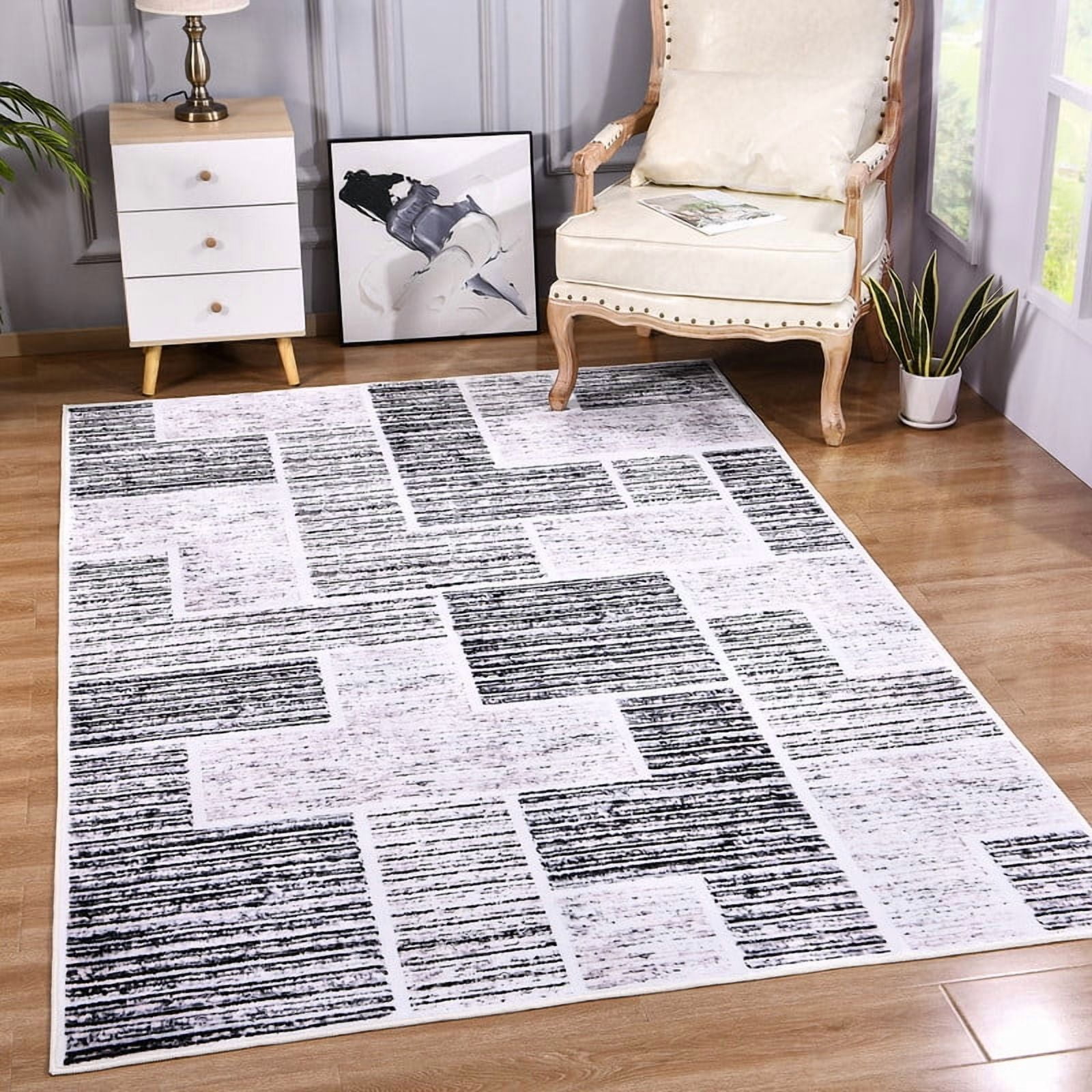 Junovo Washable Upgrade Area Rug Super Soft Rugs with Non-Slip Backing, for Living Room/Bedroom,6'x9',Black