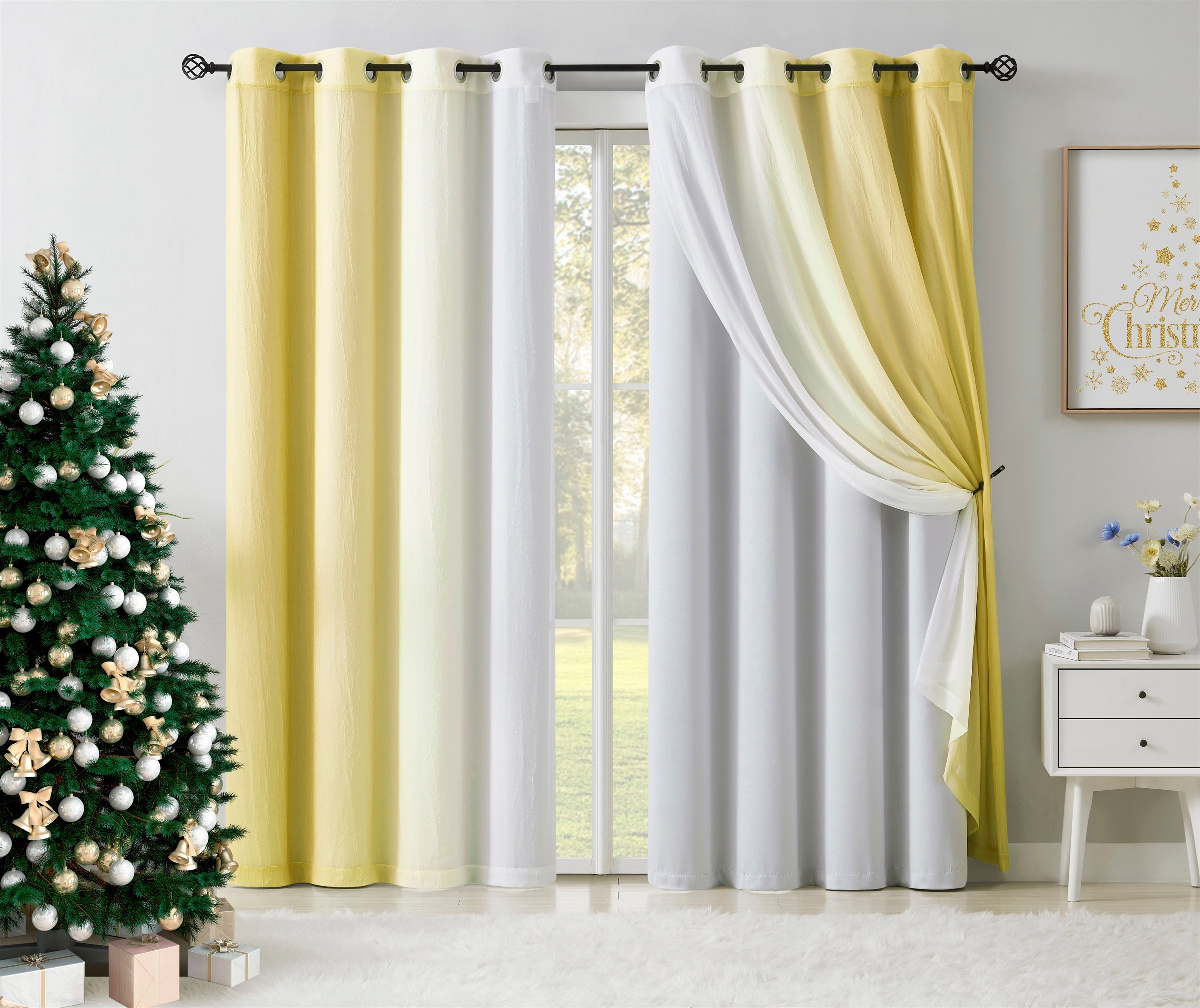 Star Blackout Curtains Gradient Sheer Curtains HollowOut Stars Curtains Double Layer Window