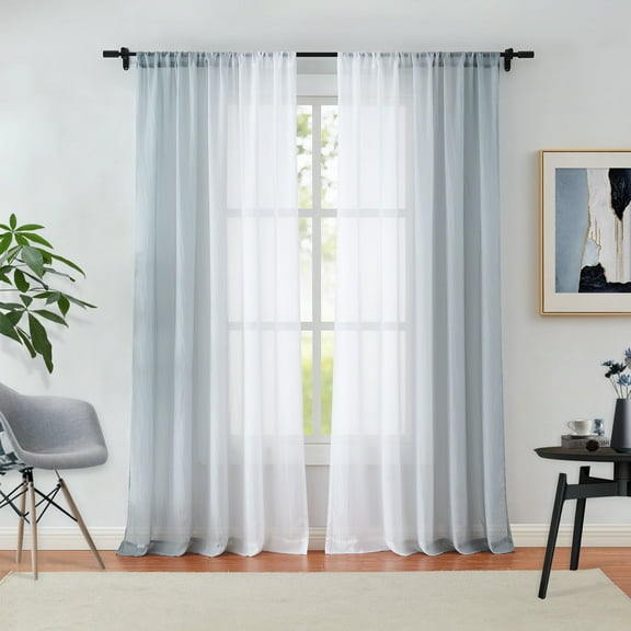 Junvictex Grey Ombre Crushed Chiffon Sheer Crinkle Curtains for Living Room,Rod Pocket,52"Wx84"Lx2