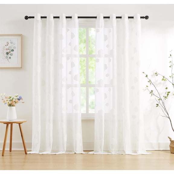 Junvictex Ombre Chiffon Sheer Curtains Blue 52" Wx63 "L for Bedroom Decoration, Window Treatments Grommet,2 Panels
