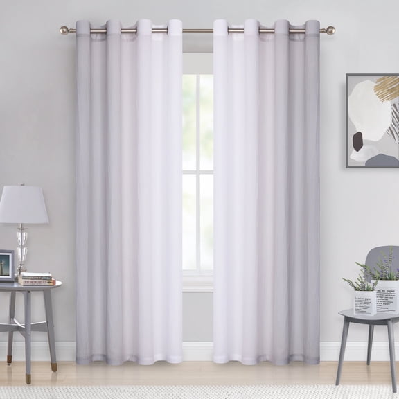 Junvictex Ombre Chiffon Sheer Grey Window Curtain Panels 52"Wx63"L Crinkle Voile for Living Room Bedroom,Grommet,2 Panels