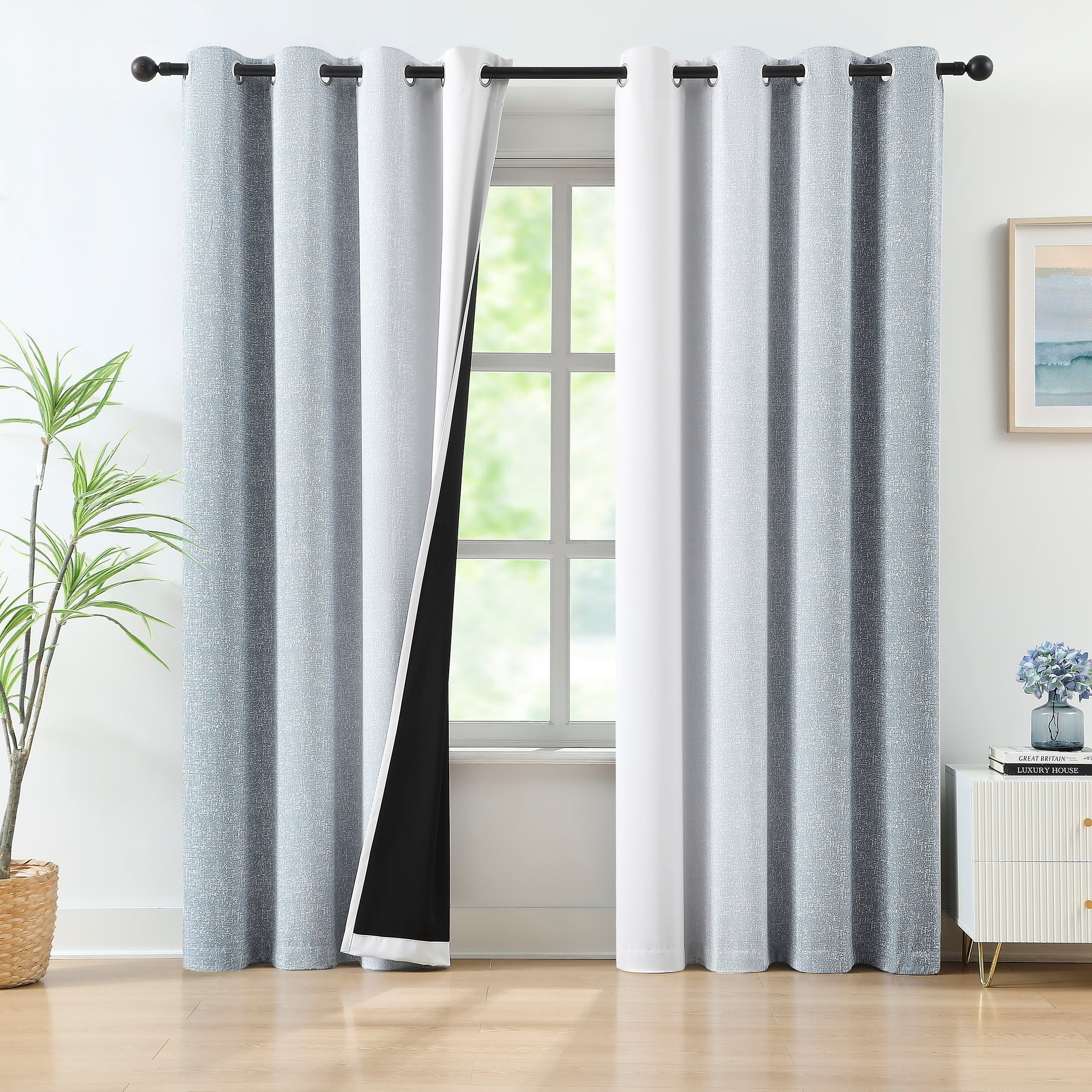 Junvictex Ombre Gray Blackout Curtains, Grommet Style, Triple Weave with Black Layer for Superior Light Blocking and Heat Absorption, Perfect for Bedrooms,54"x84"