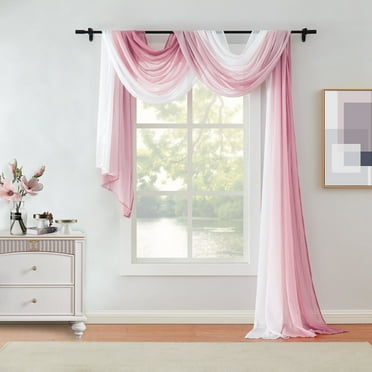 Junvictex Pink Ombre Chiffon Sheer Window Scarf Valance Curtains Crinkle Soft for Living Room,52"Wx216"L,1 Panel
