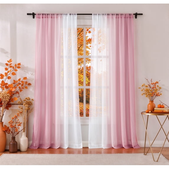 Junvictex Pink Ombre Crushed Chiffon Sheer Crinkle Curtains for Living Room,Rod Pocket,52"Wx84"L,2 Panels