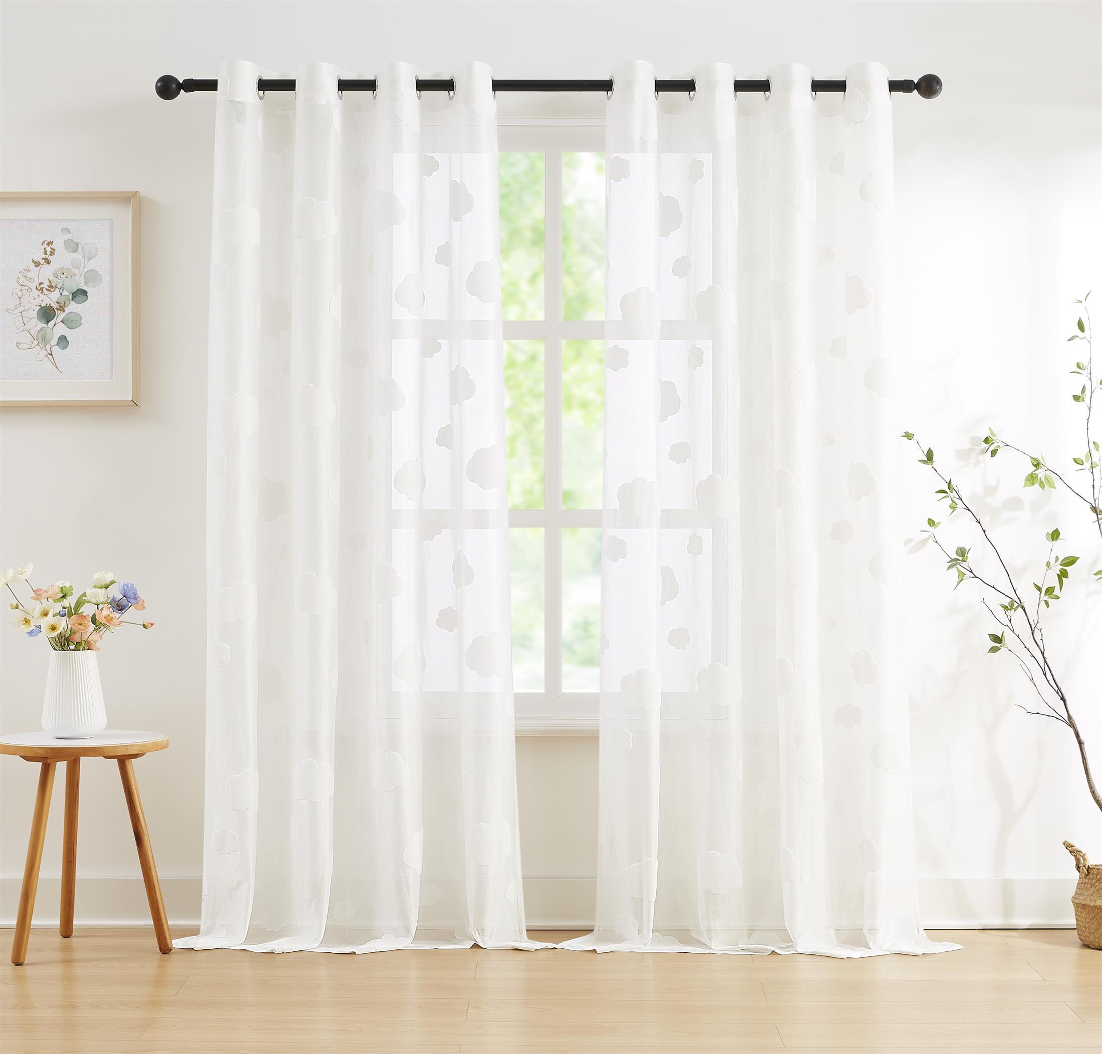 Junvictex White Lace Sheer Curtains for Living Room Elegant Cloud ...