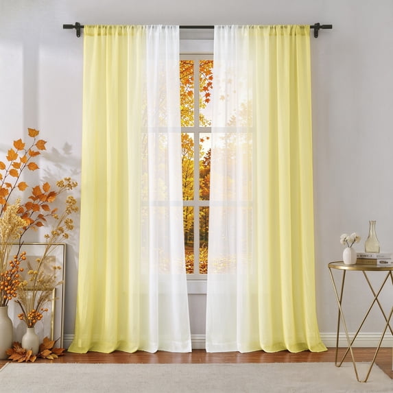 Junvictex Yellow Ombre Chiffon Sheer Window Curtain Crinkle Voile Panels for Living Room,52"Wx63"L,Rod Pocket,2Pcs