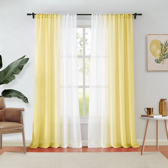 Junvictex Yellow Ombre Crushed Chiffon Sheer Crinkle Curtains for Living Room,Rod Pocket,52"Wx84"L,2 Panels