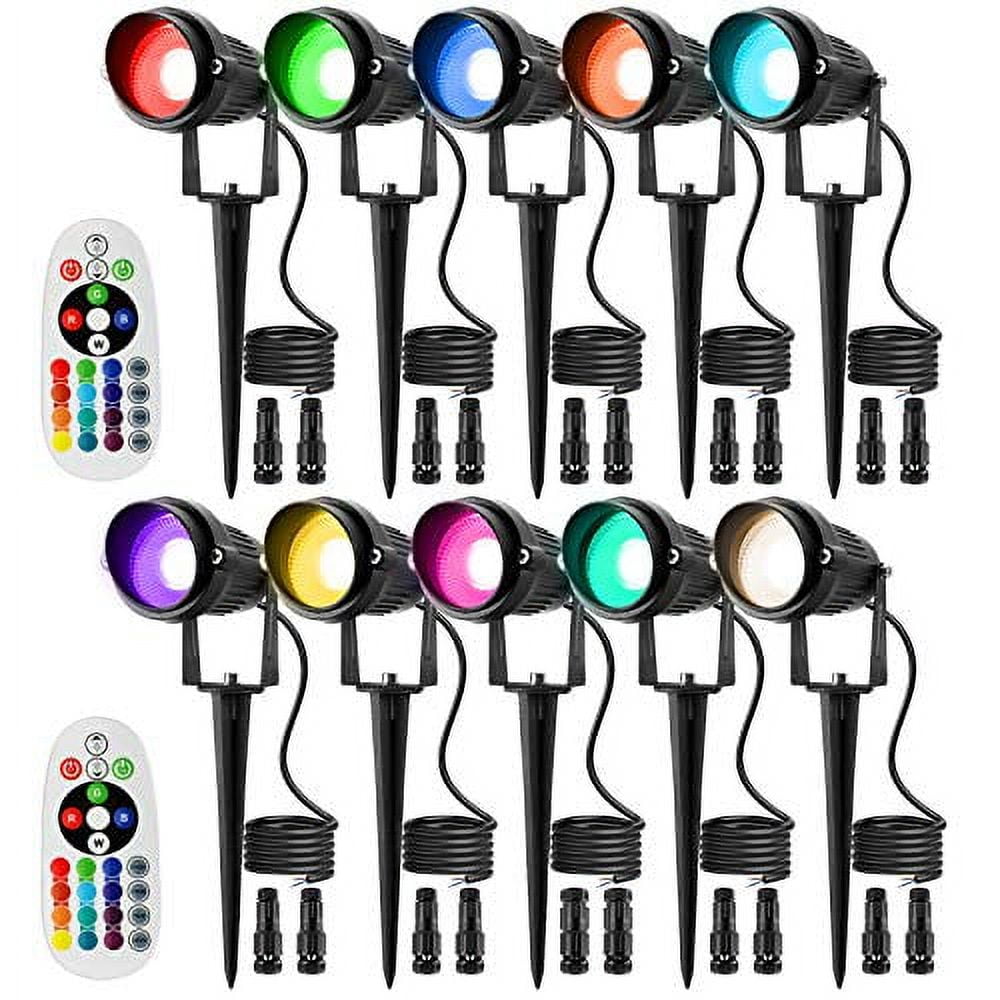 Junview RGB Color Changing Landscape Lights with Connectors 12V-24V 8W Low  Voltage Remote Control RGB LED Landscape Lighting IP66 Waterproof Yard Garden  Outdoor Spotlights (10Pack with Connectors)