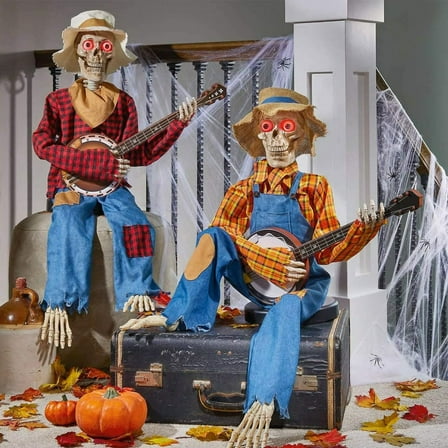 Junwell Halloween Animated Dueling Banjo Skeletons Decorations, Set of 2